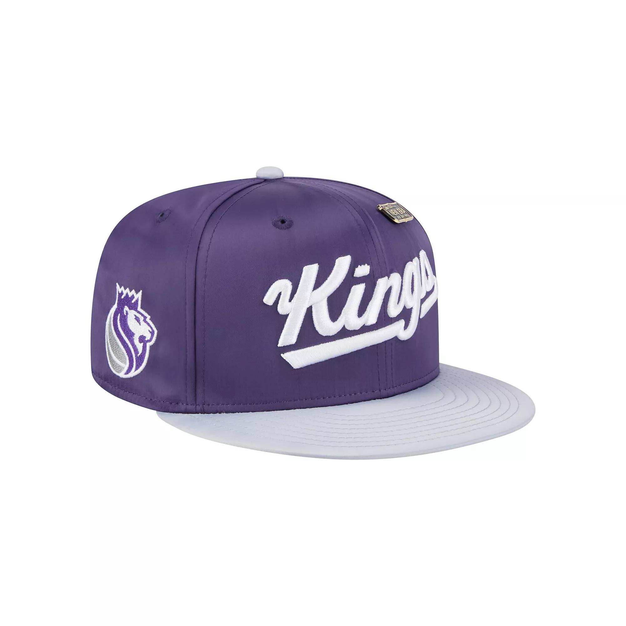 Men's New Era Purple/Gray Sacramento Kings Throwback Satin Vintage Pin Two-Tone 59FIFTY Fitted Hat,  Product Image