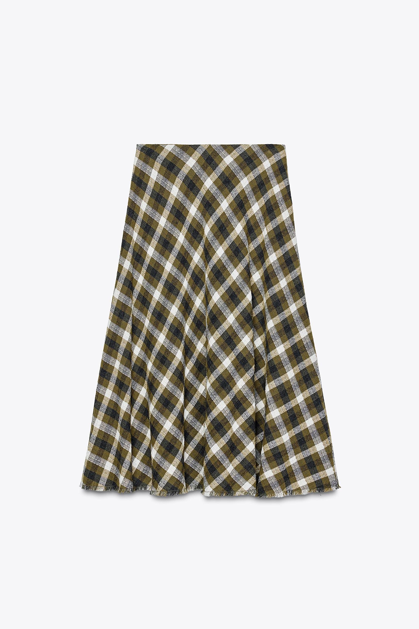 CHECKERED MIDI SKIRT ZW COLLECTION Product Image