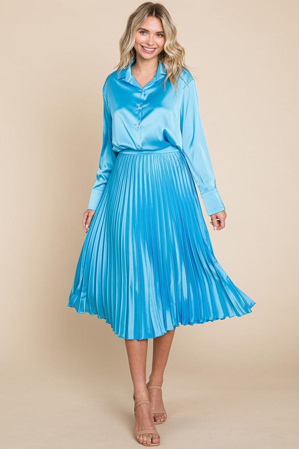 High Waisted Pleated Midi Skirt Product Image