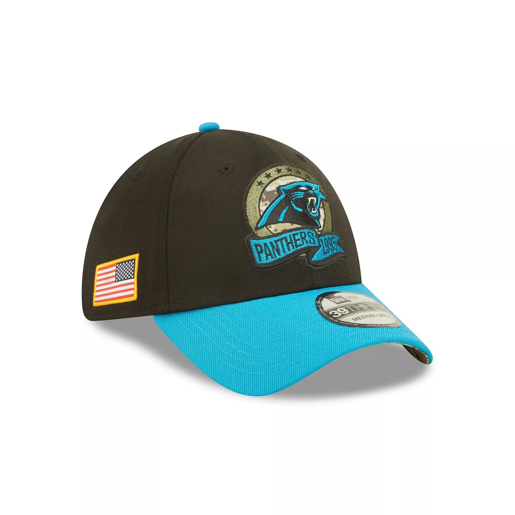 Men's New Era Black/Blue Carolina Panthers 2022 Salute To Service 39THIRTY Flex Hat, Size: Medium/Large Product Image