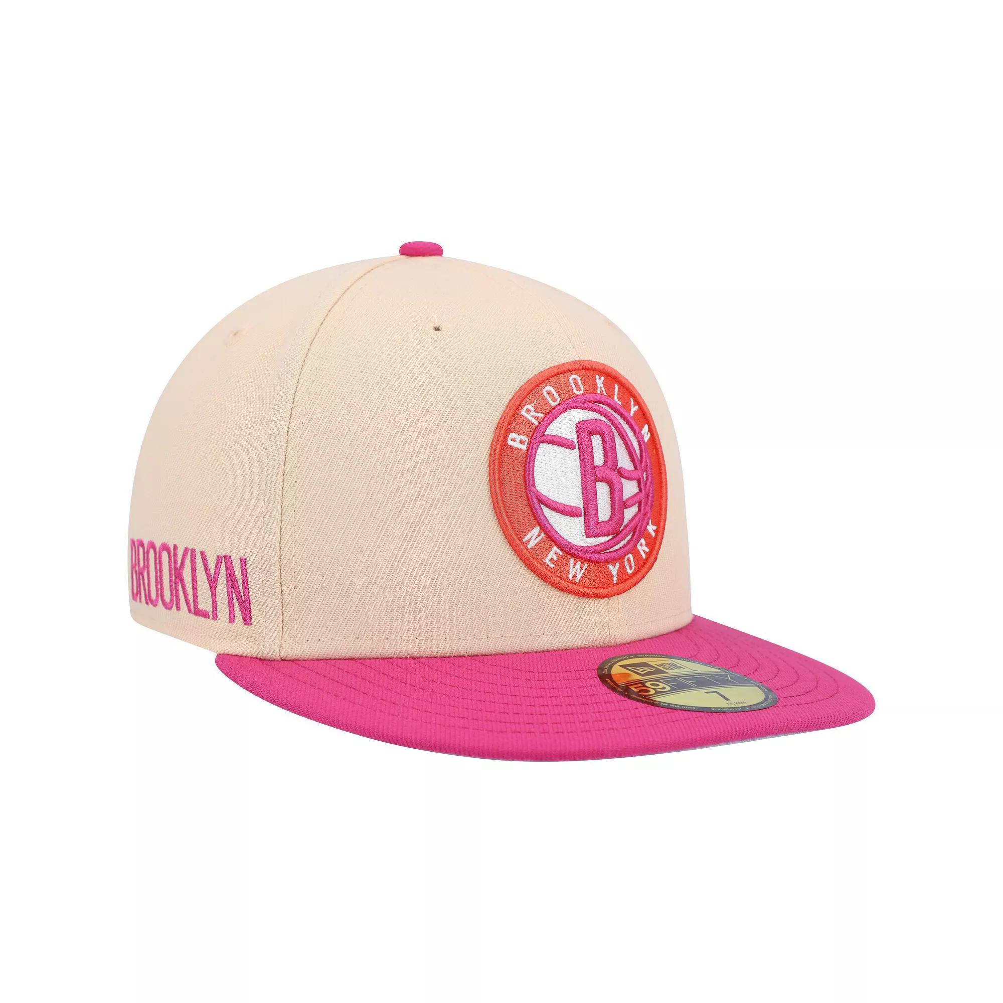 Men's New Era Orange/Pink Brooklyn Nets Passion Mango 59FIFTY Fitted Hat, Size: 7 5/8 Product Image