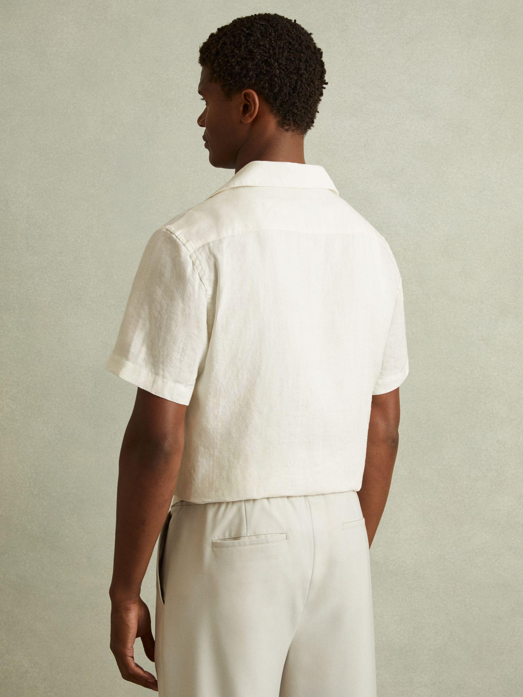 Linen Embroidered Cuban Collar Shirt in White Product Image