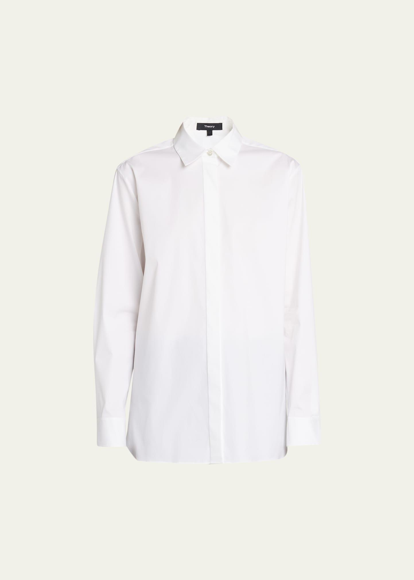 Womens Classic Cotton-Blend Button-Front Shirt Product Image