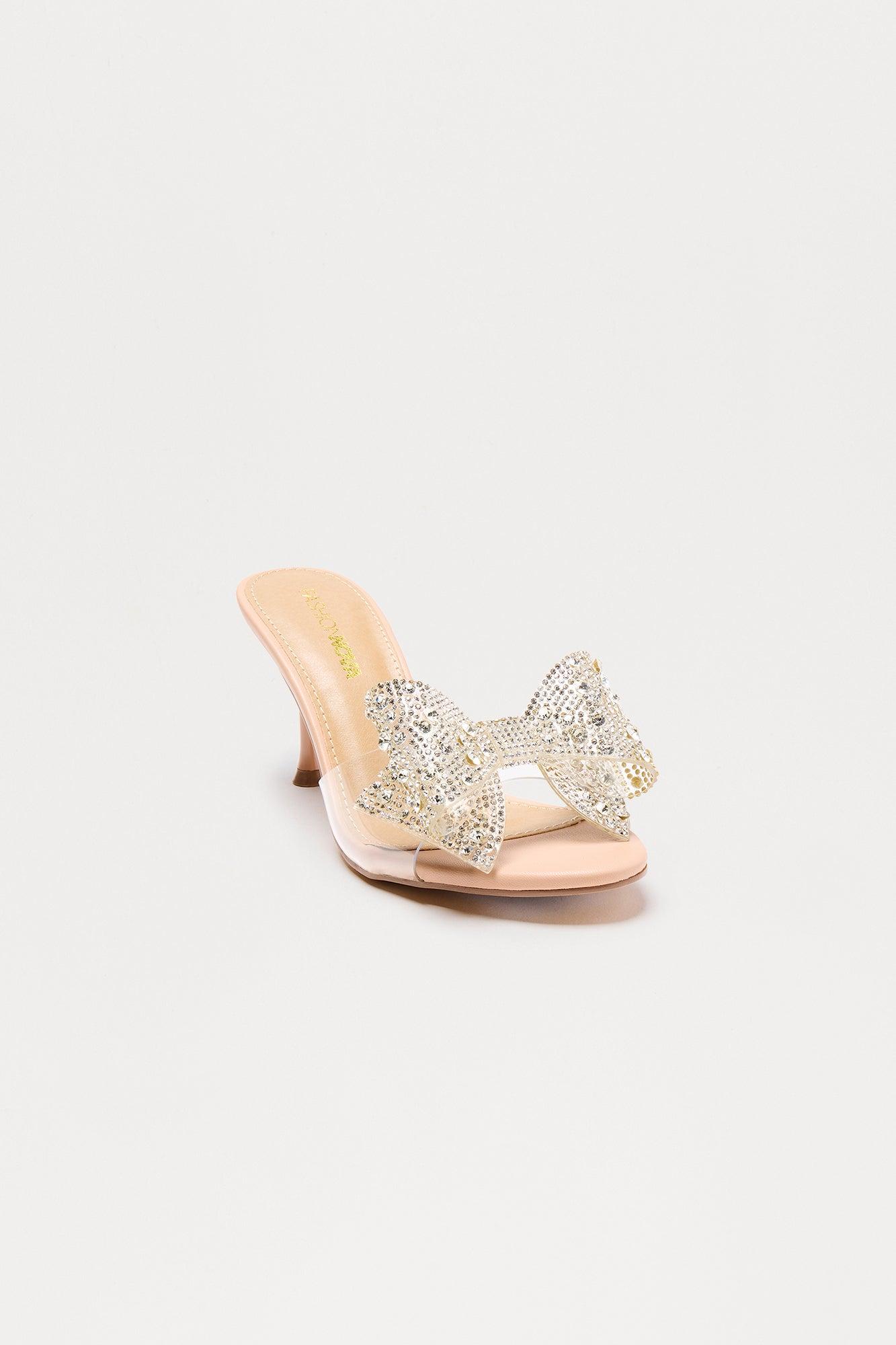 Cortese Rhinestone Clear Strap Heels - Nude Female Product Image