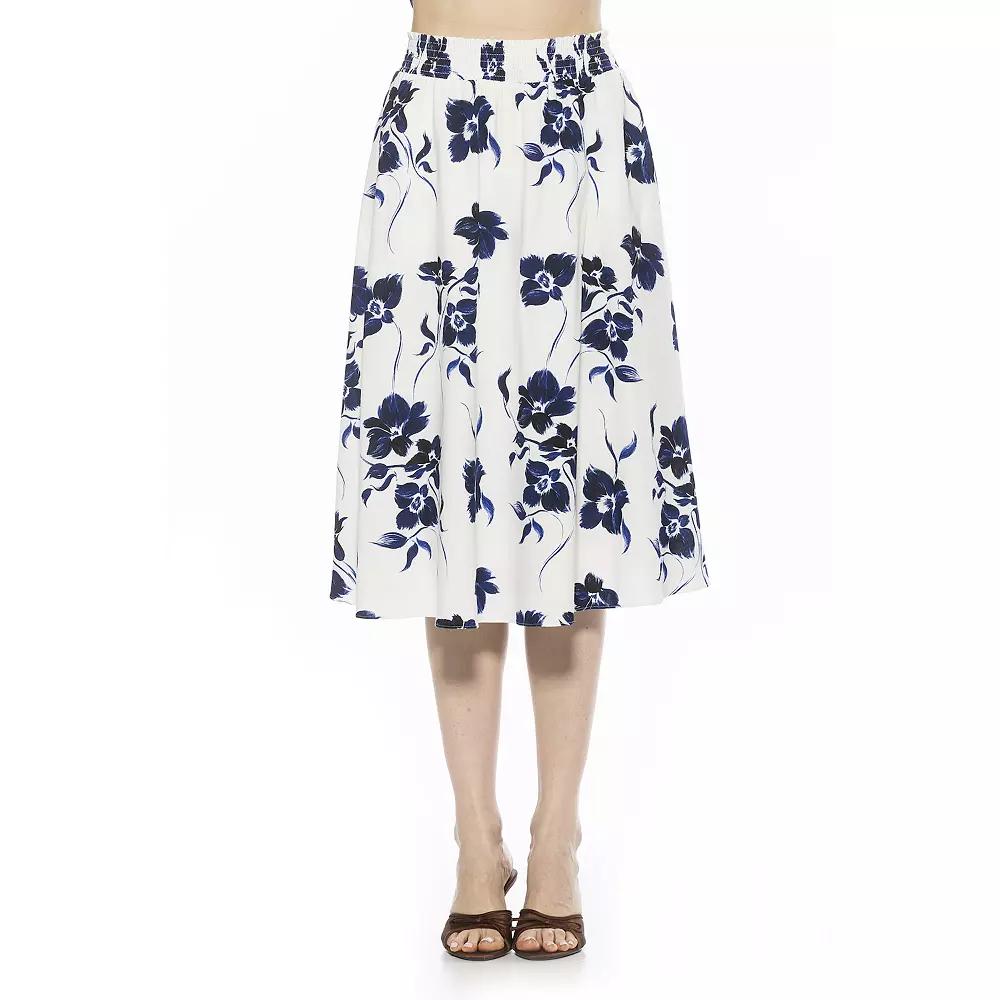 Women's ALEXIA ADMOR Kliene Smocked Waistband Skirt, Size: Large, Ivory Floral Product Image