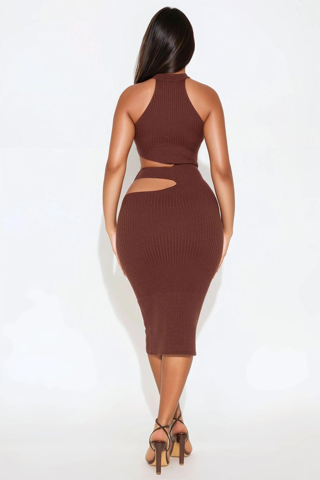 Tamar Cut Out Sweater Midi Dress - Brown Product Image