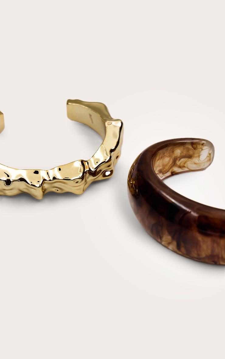 Brown Resin and Gold Textured Cuff Set Product Image