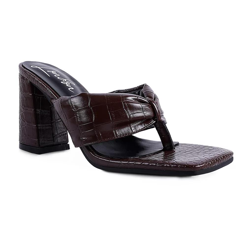 London Rag Phantom Ruched Womens High Heeled Thong Sandals Brown Product Image