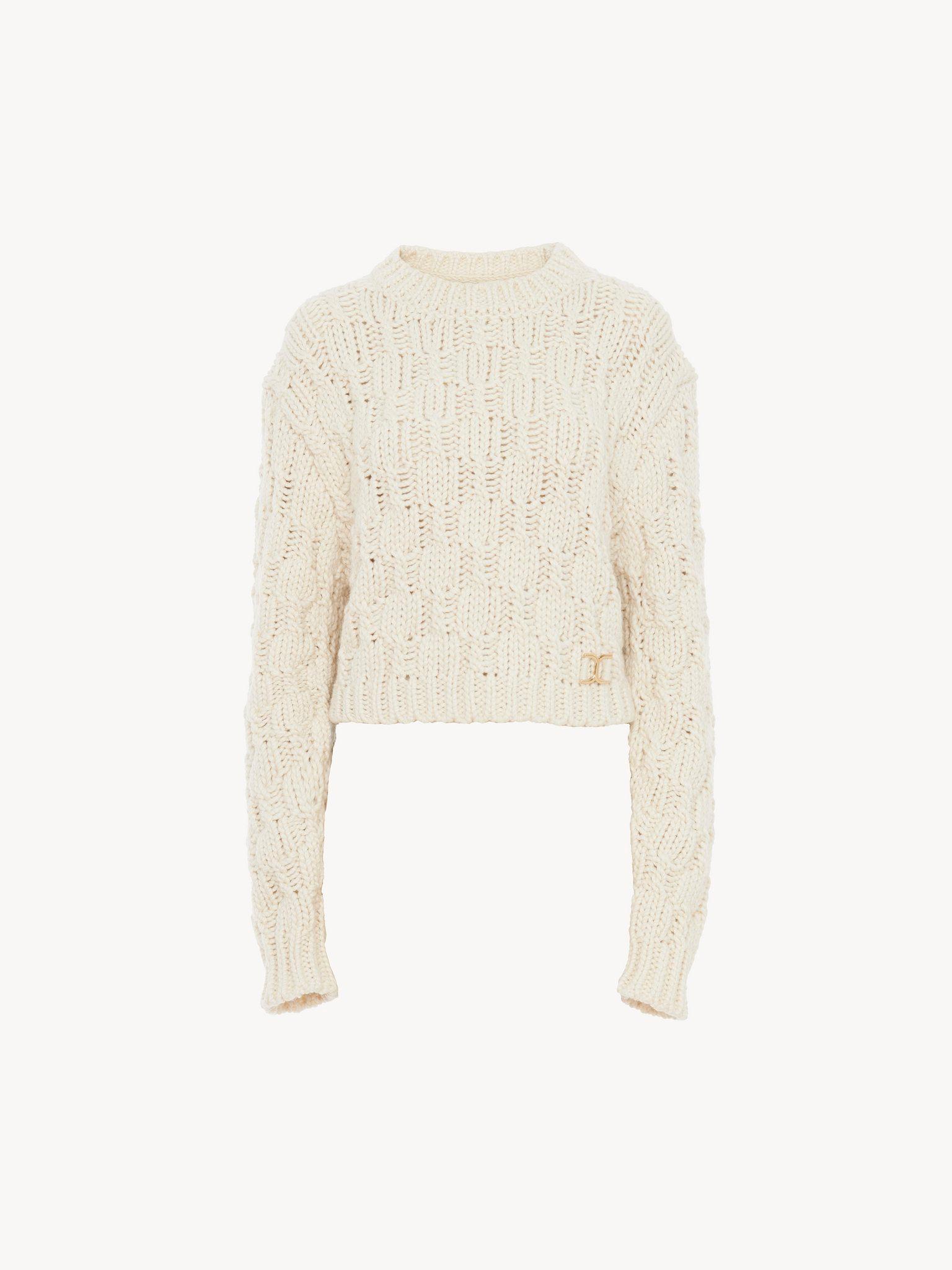 Cropped intarsia knitted sweater in wool blend Product Image
