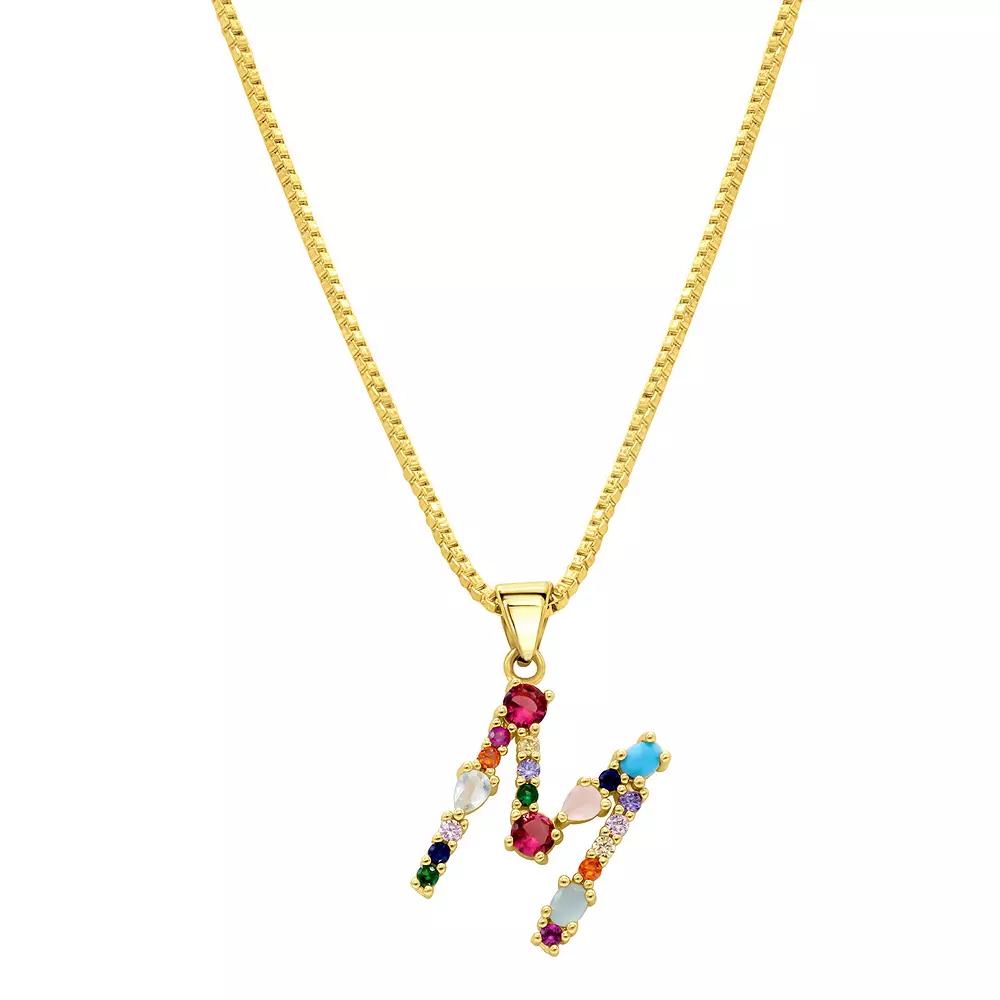 Adornia Gold Tone Multi Color Cubic Zirconia Initial Necklace, Women's,  Product Image
