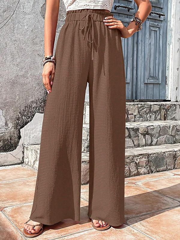 Loose Wide Leg Drawstring Elasticity Solid Color Split-Joint Pants Trousers Product Image