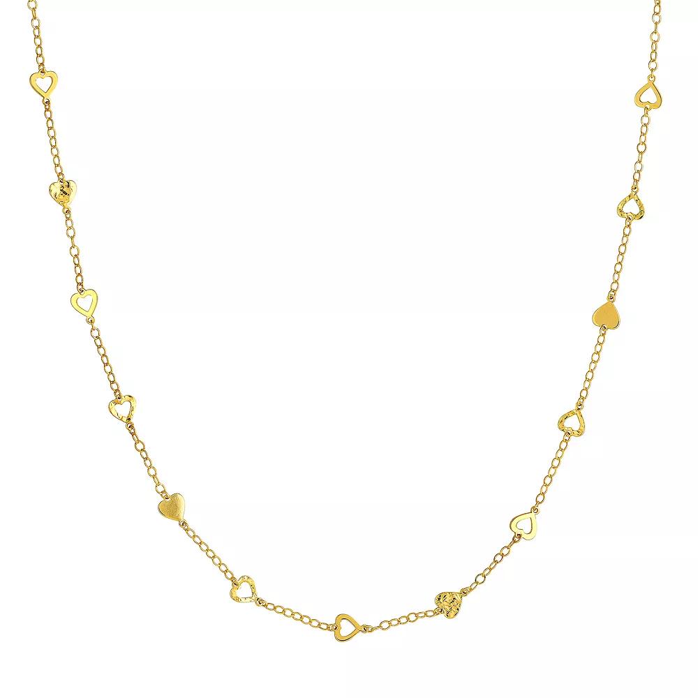 14k Gold Mixed Heart Adjustable Station Necklace, Women's, Size: 18" Product Image