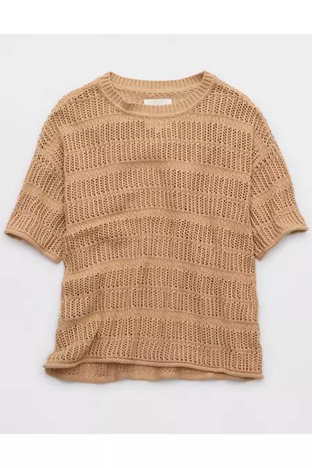 Aerie Crochet Oversized Short Sleeve Sweater Women's Product Image
