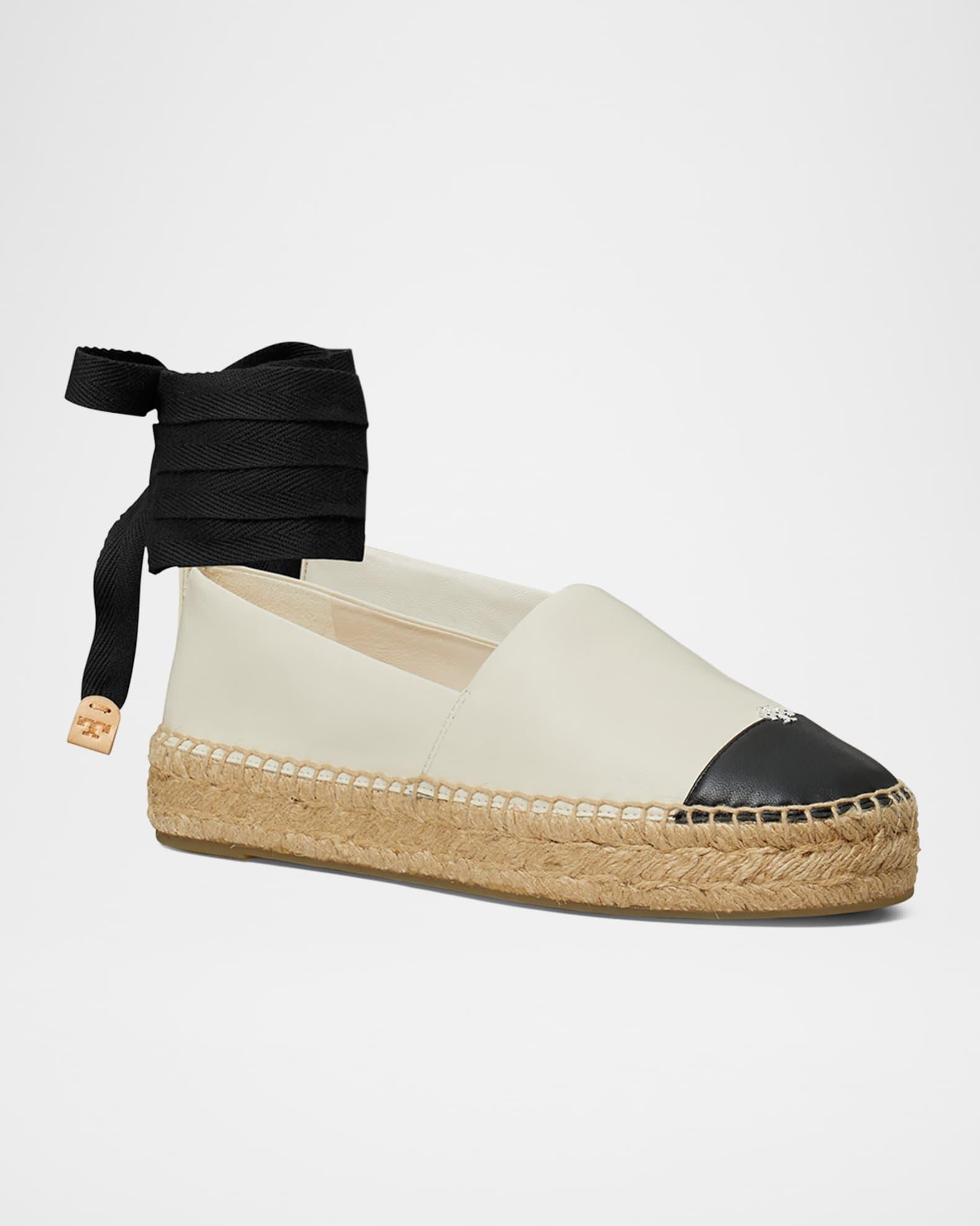 Bicolor Leather Ankle-Wrap Espadrilles Product Image