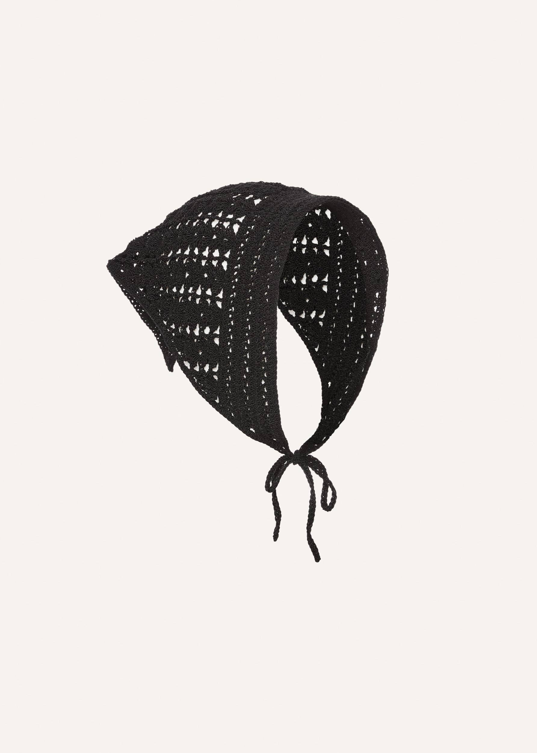 Crochet tie headscarf in black Product Image