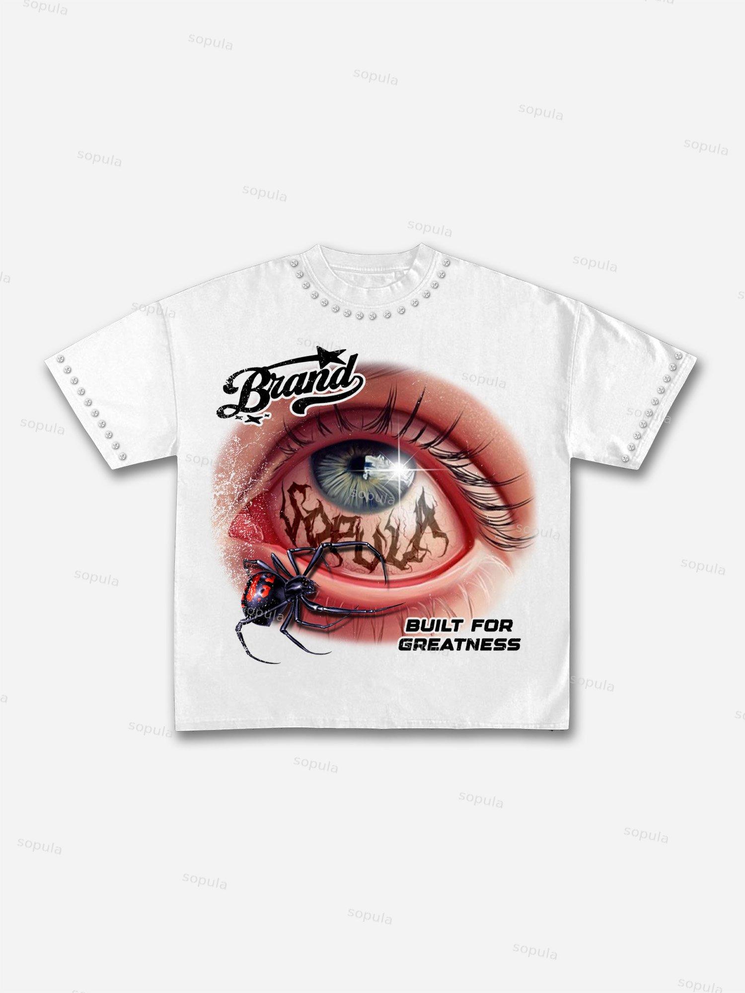 Eyes Spider Vintage Rhinestone Graphic Cotton T-shirt Product Image