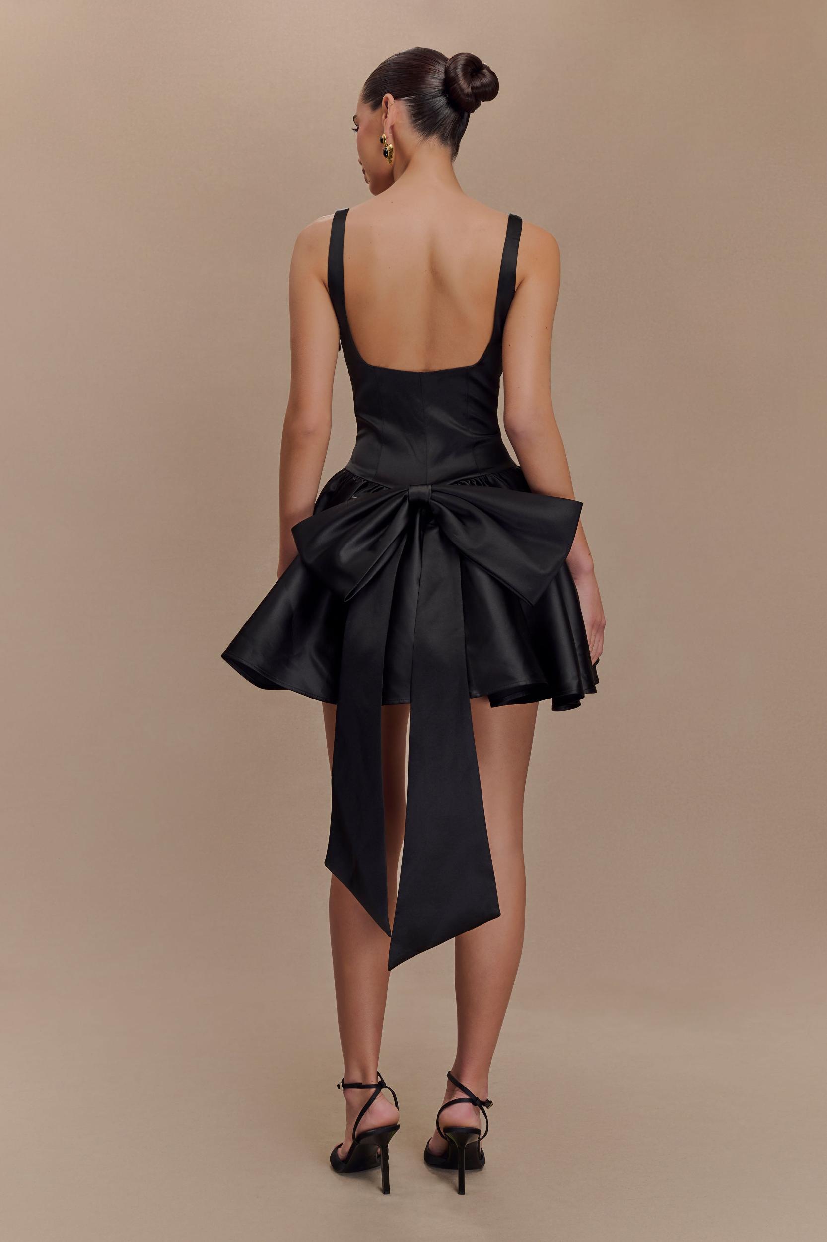 Felicia Satin Mini Dress With Bow - Black Product Image
