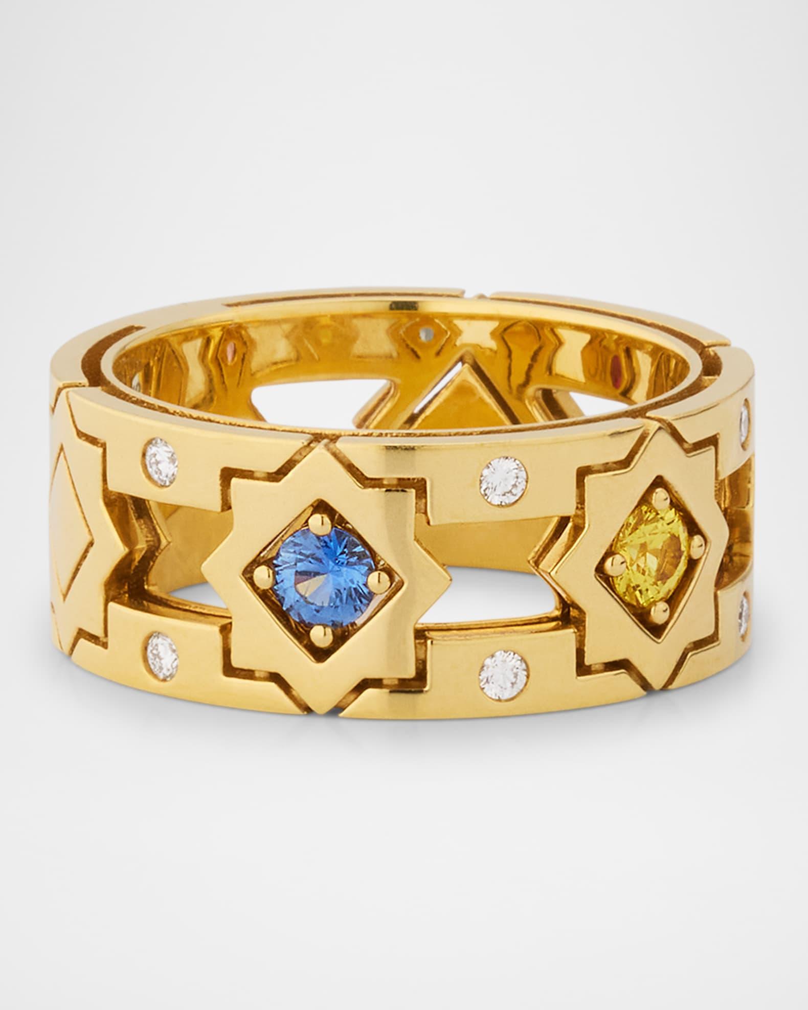 18K Yellow Gold Navarra Ring with Mixed Sapphires and Diamonds Product Image