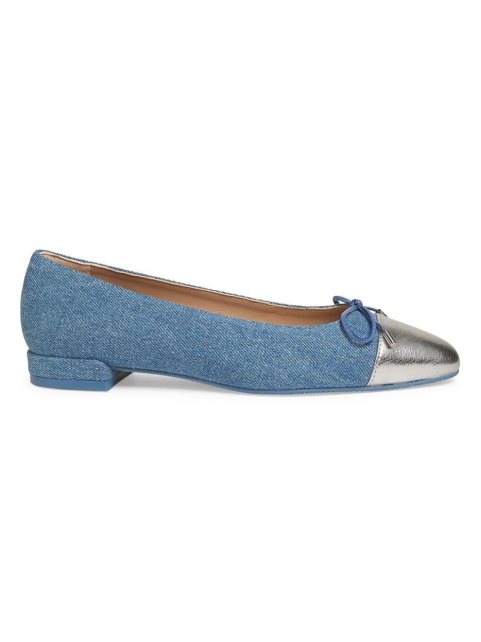 Womens Sleek Bow Denim Ballerina Flats Product Image