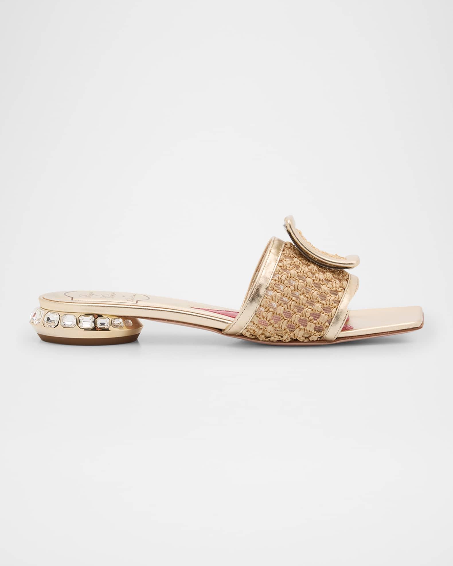 Leather & Raffia Jewel Slide Mules Product Image