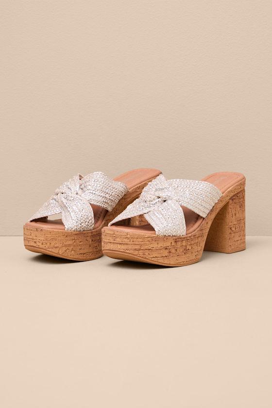 Adorned Silver Woven Platform Slide Sandals Product Image