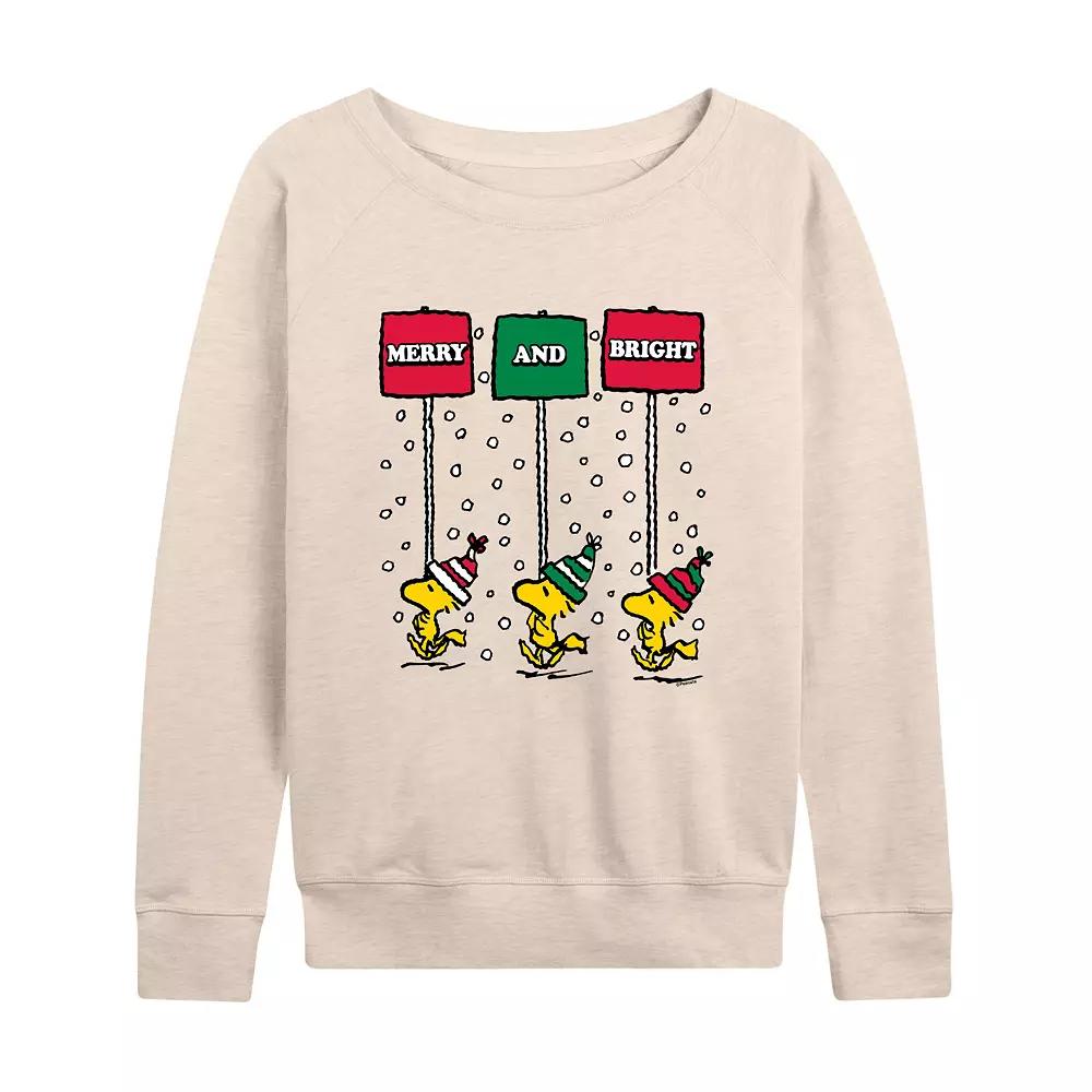 Women's Peanuts Merry & Bright French Terry Long Sleeve Tee, Size: XL, Beige Product Image