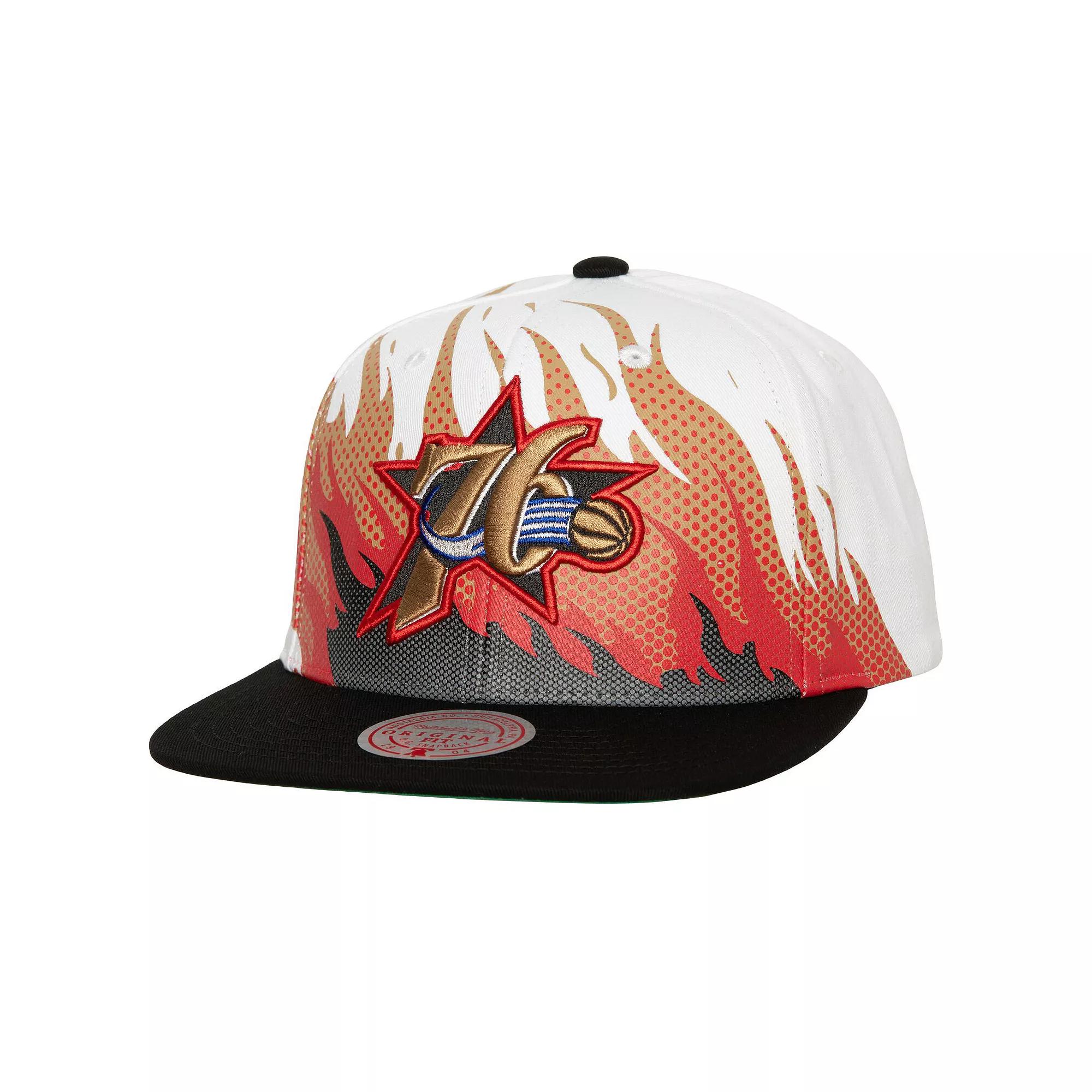 Men's Mitchell & Ness White Philadelphia 76ers Hot Fire Snapback Hat, 76r White Product Image
