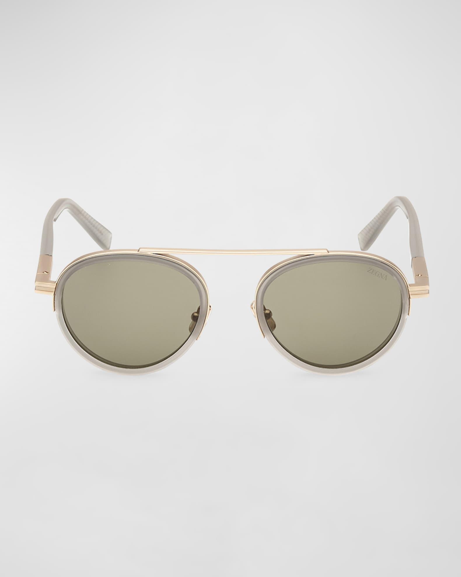 Men's ORIZZONTE II Metal-Acetate Round Sunglasses Product Image