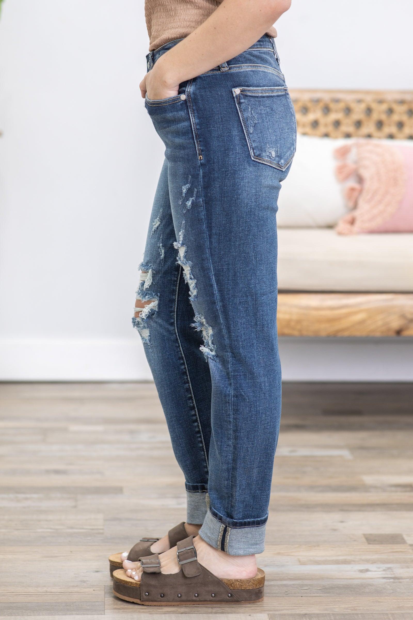 Judy Blue Mid Rise Cuffed Boyfriend Jeans Product Image