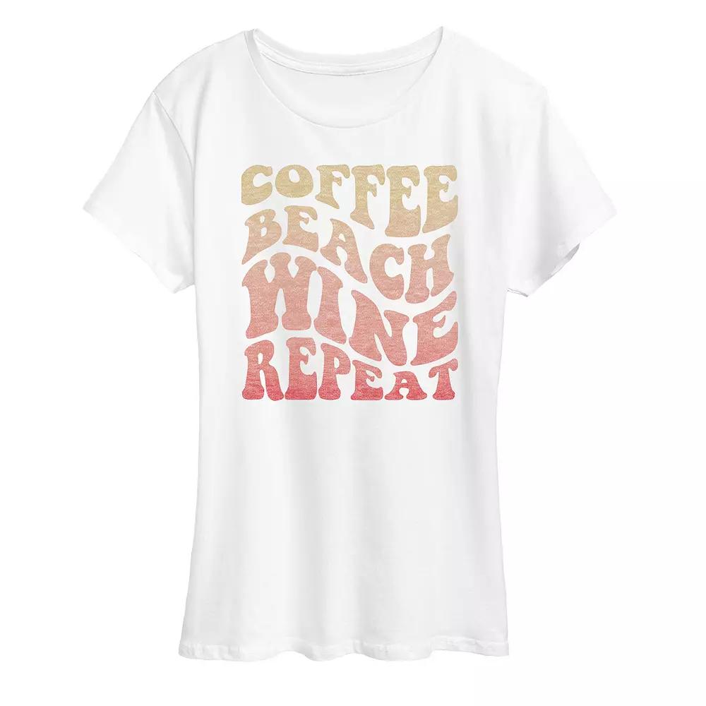Women's Coffee Beach Wine Repeat Graphic Tee,  Product Image