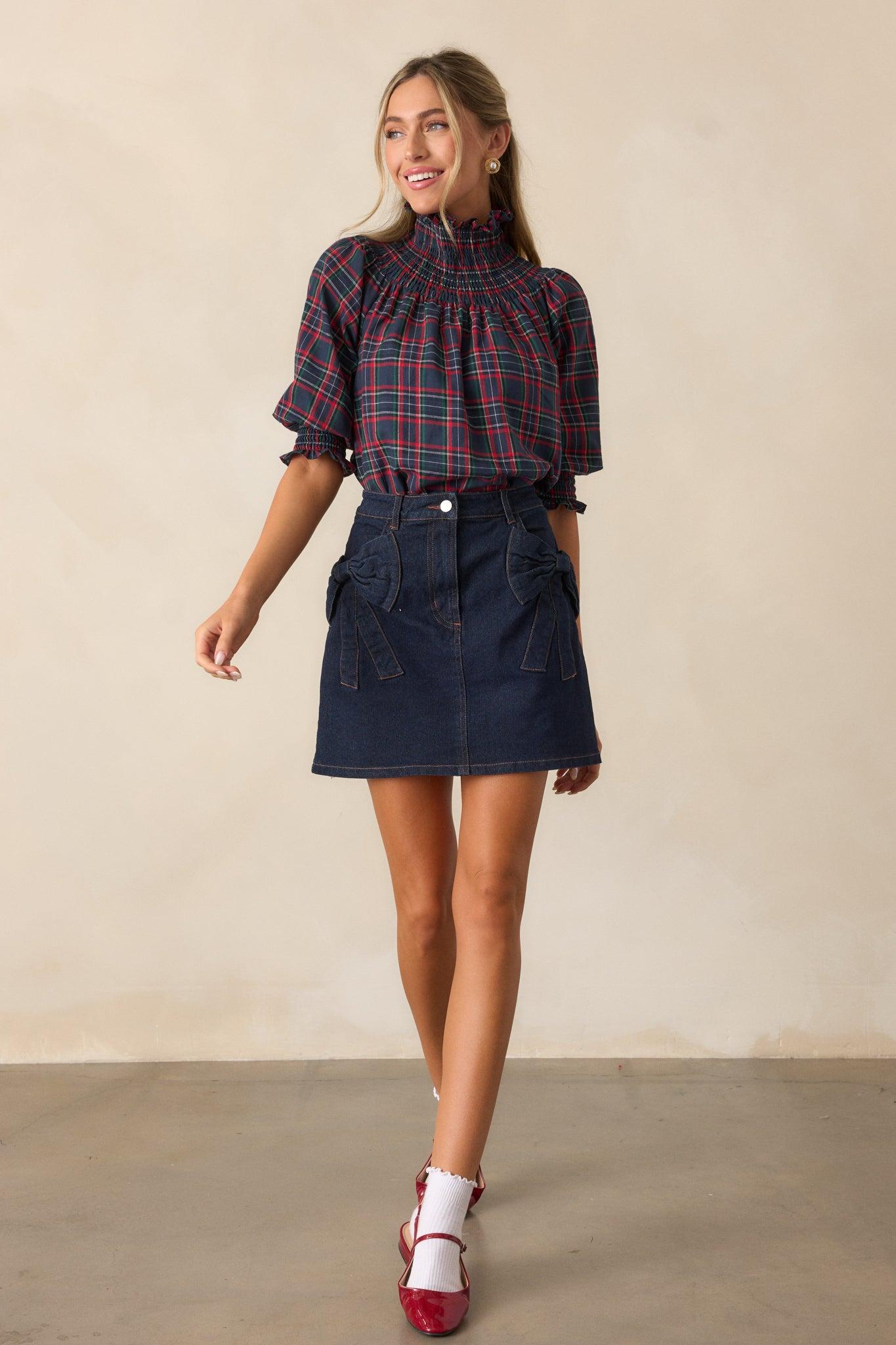 Feel The Rush Dark Wash Denim Mini Skirt Product Image