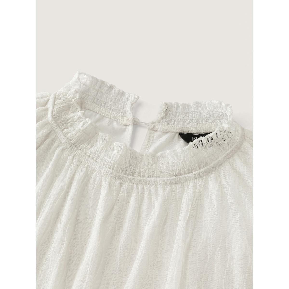 Plus Size Ivory Pleated Lace Mock Neckline Sheer Blouse Women Romantic Long Sleeve Mock Neck Elegant Blouses BloomChic 12/L Product Image