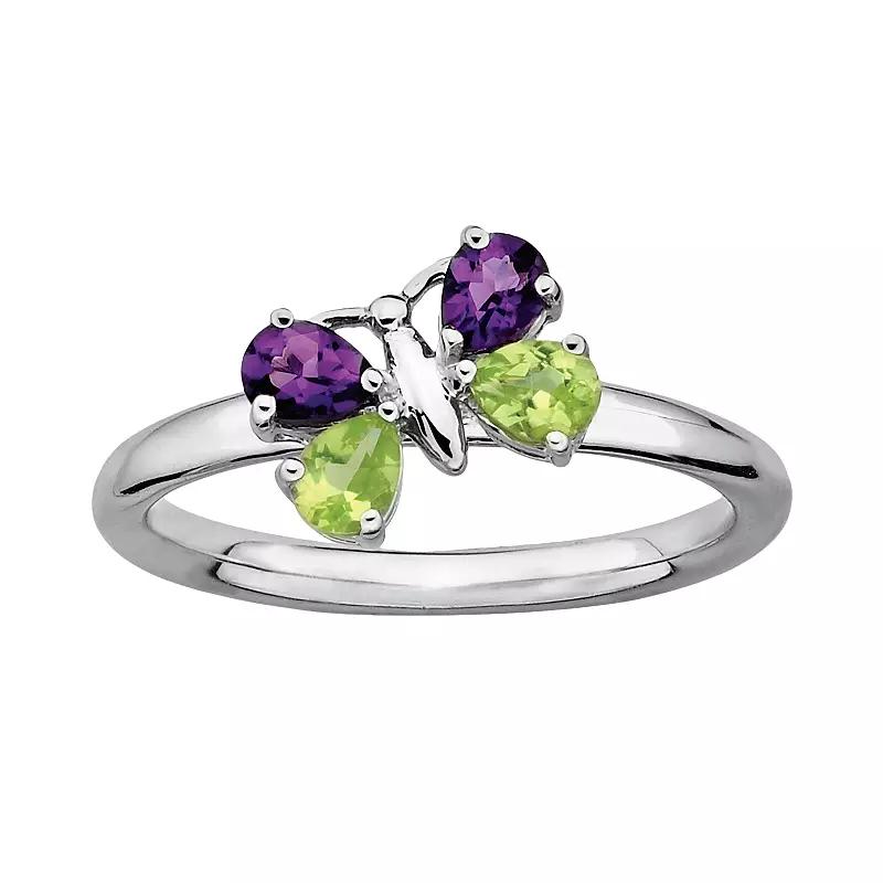 Stacks & Stones Sterling Silver Peridot & Amethyst Butterfly Stack Ring, Women's, Size: 7, Multi Product Image