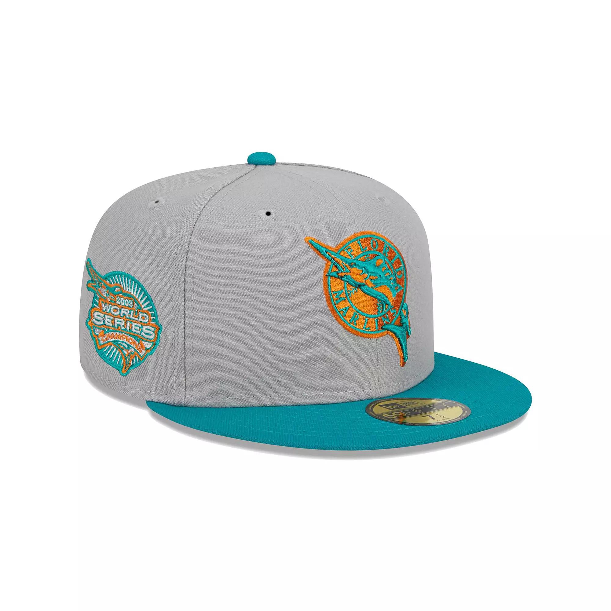 Men's New Era Gray/Teal Florida Marlins Cooperstown Collection 59FIFTY Fitted Hat,  Product Image