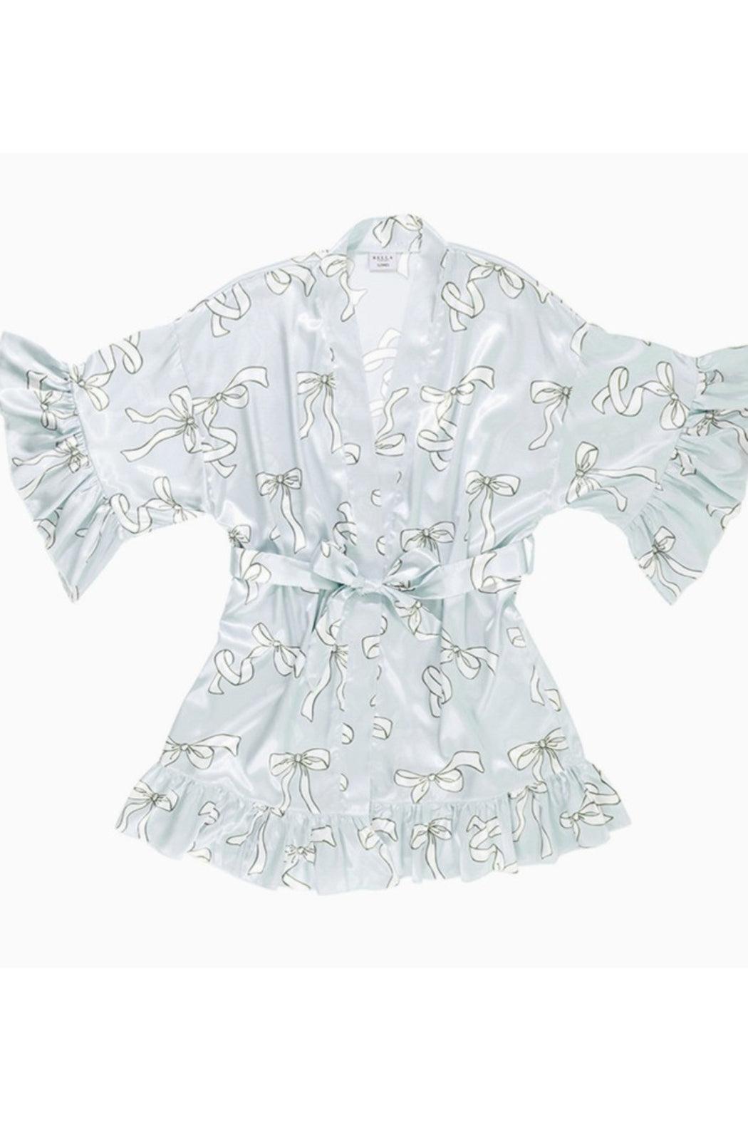 Ruffled Satin Robe - Blue Bows Product Image