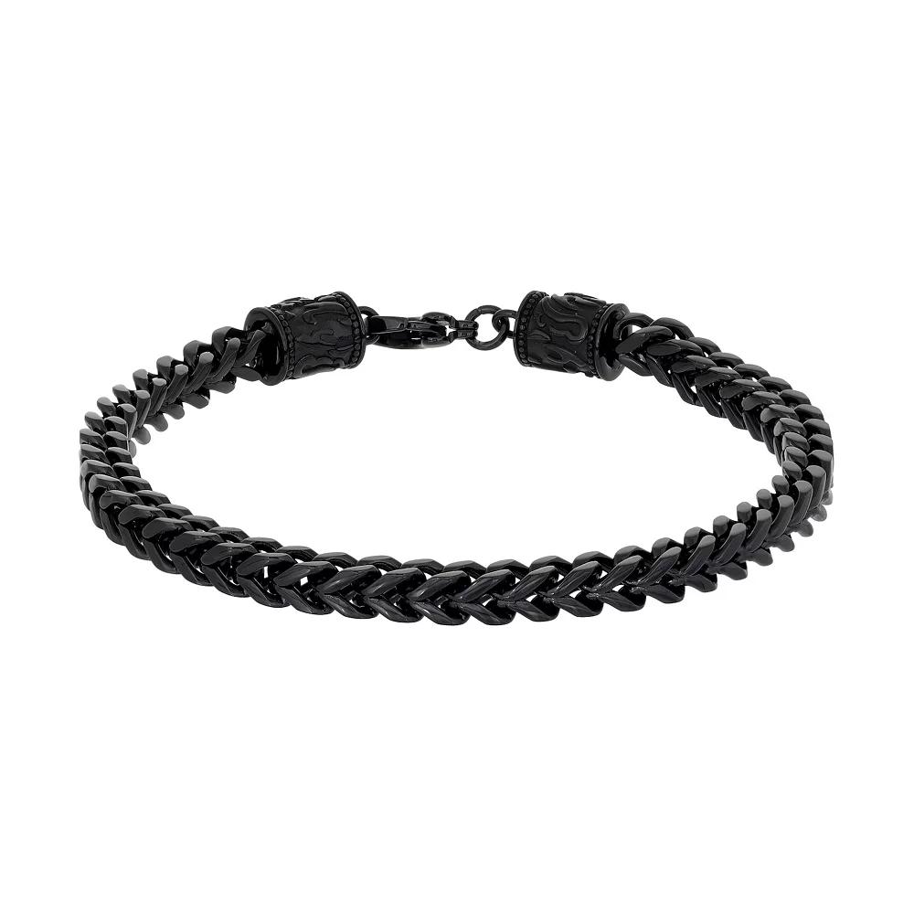Men's LYNX Black Ion-Plated Stainless Steel Franco Chain Bracelet, Size: 8.75 Product Image