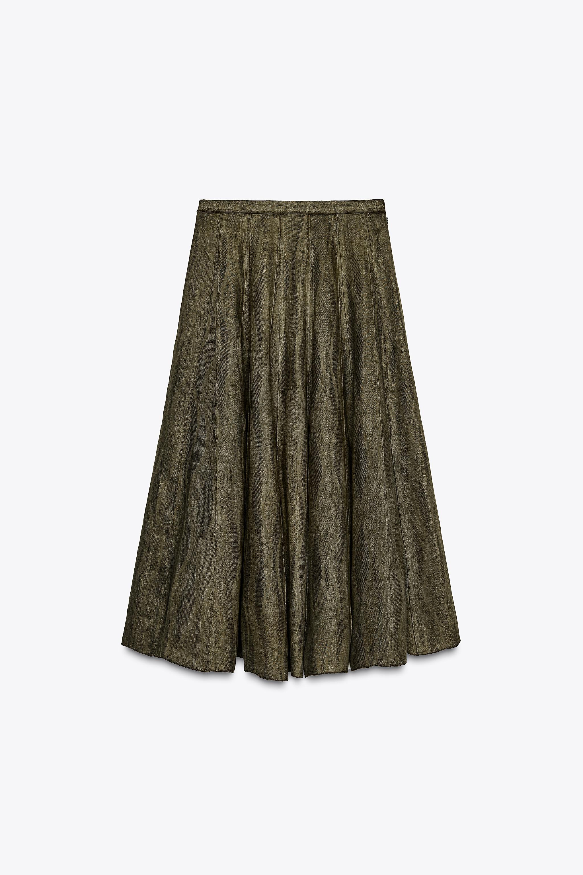 100% LINEN MIDI SKIRT ZW COLLECTION Product Image