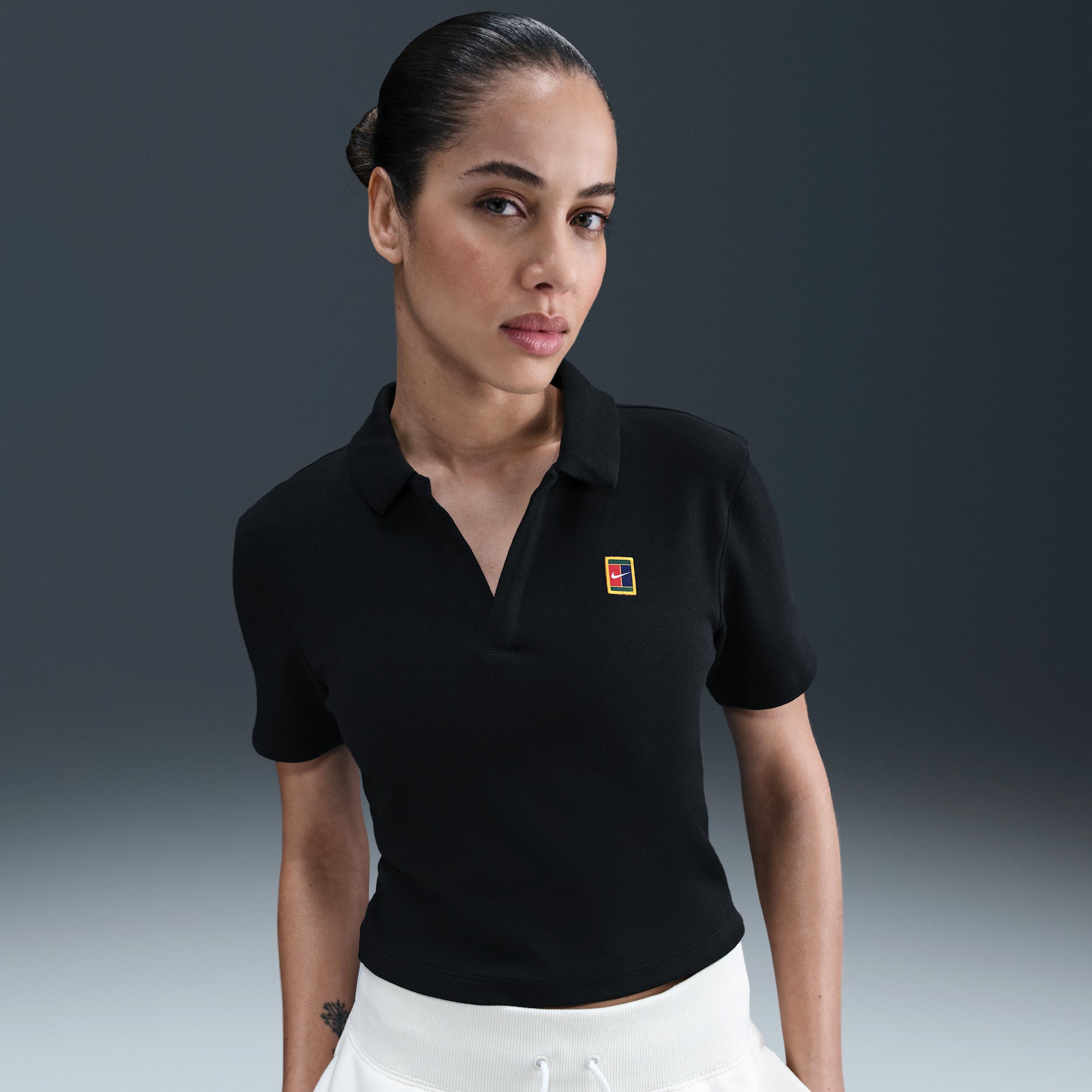 Nike Womens Court Heritage Short-Sleeve Cropped Tennis Polo | HJ8992-010 Product Image