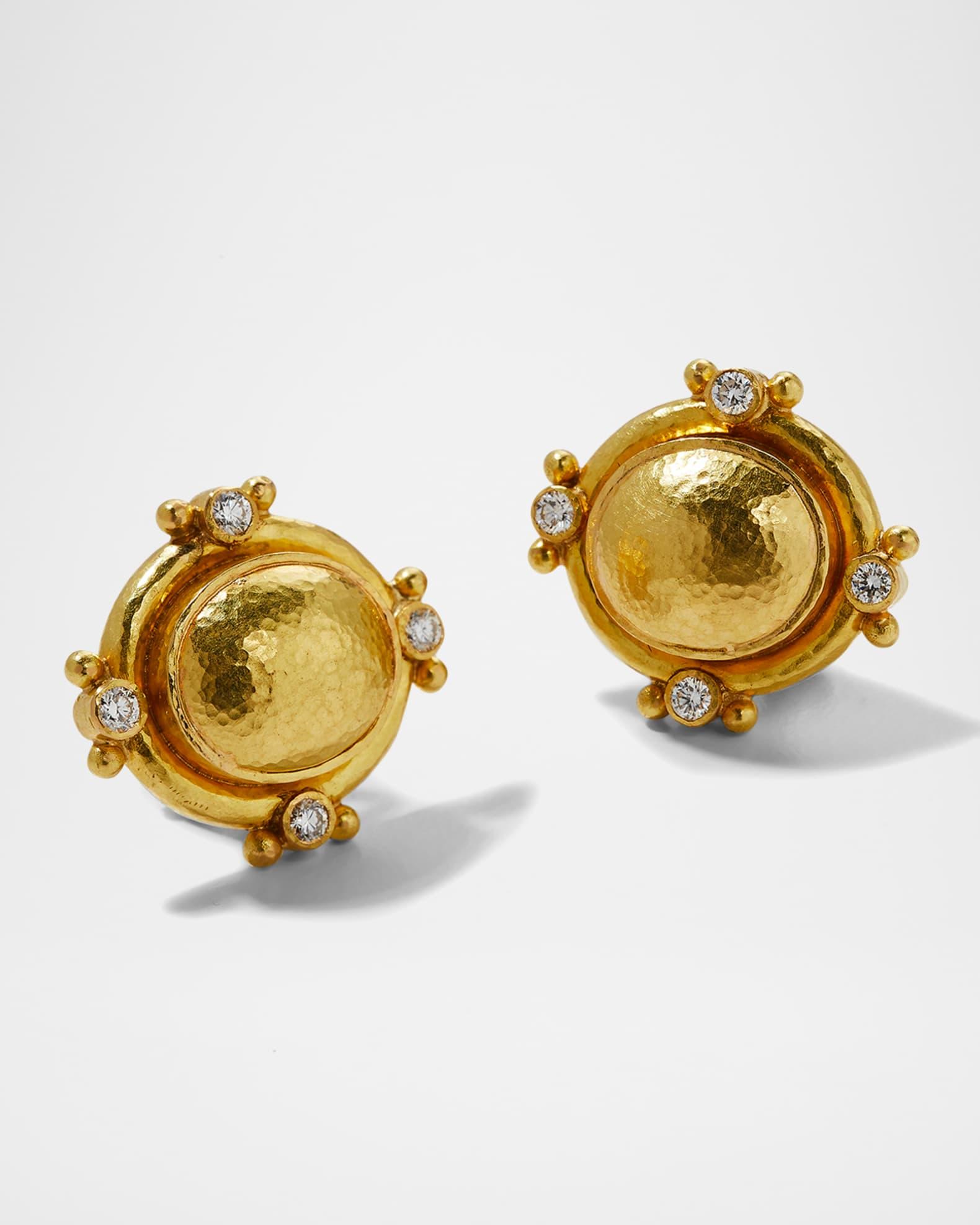 19K Gold Dome Earrings with Diamonds Product Image