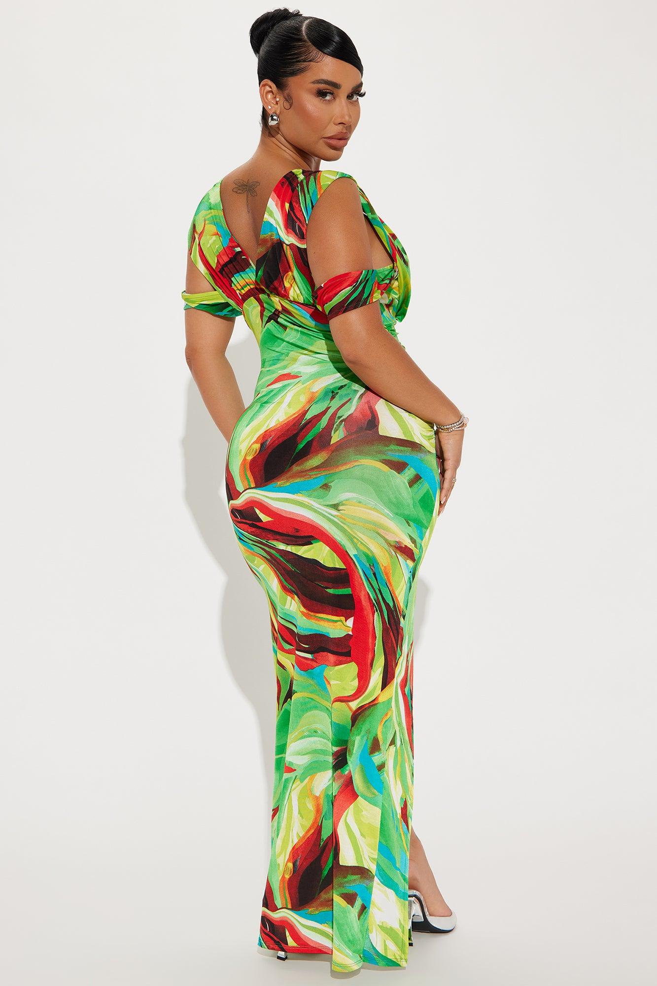 Tropical Vacation Maxi Dress - Green/combo Product Image