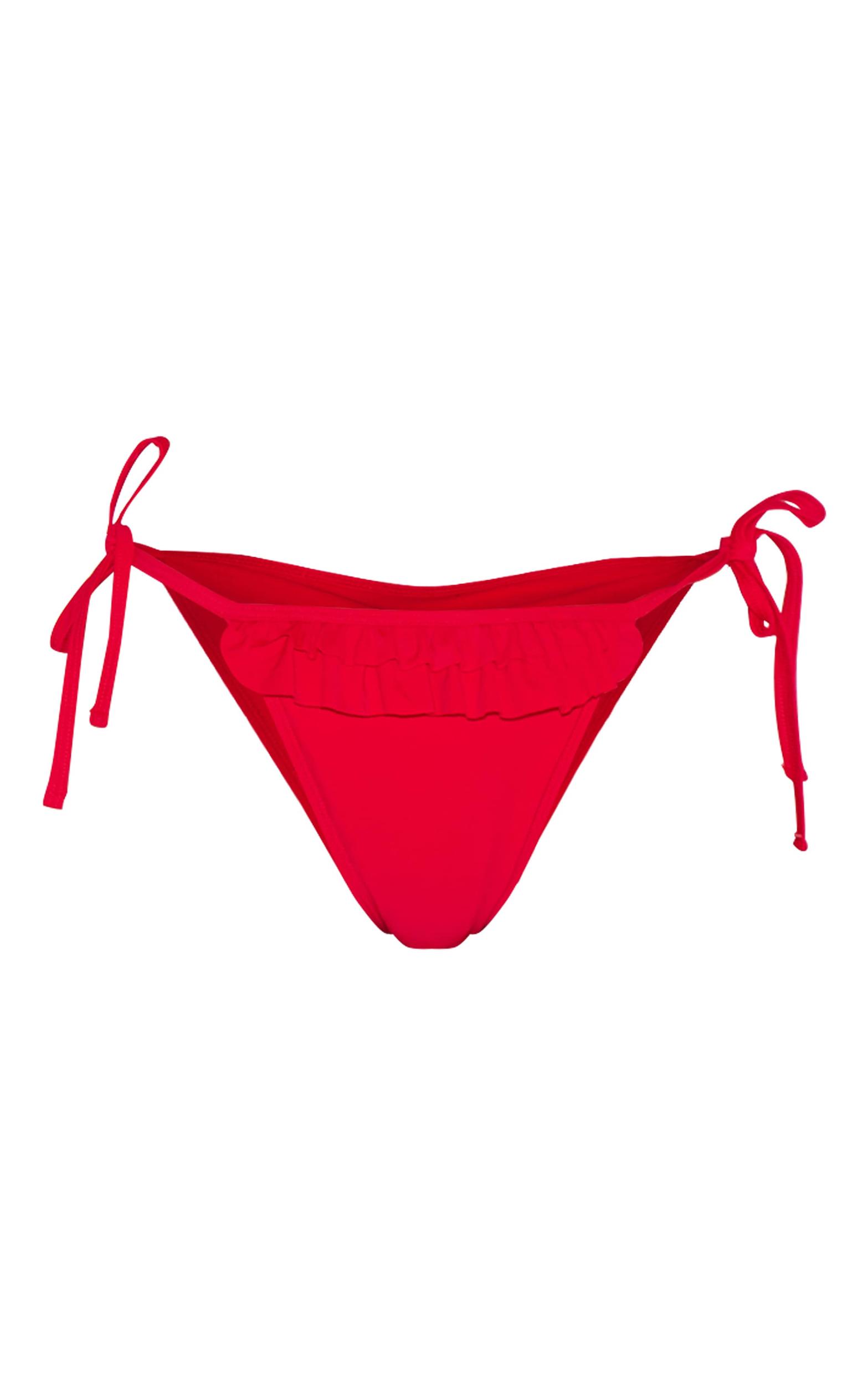 Red Ruffle Tie Side Bikini Bottoms Product Image