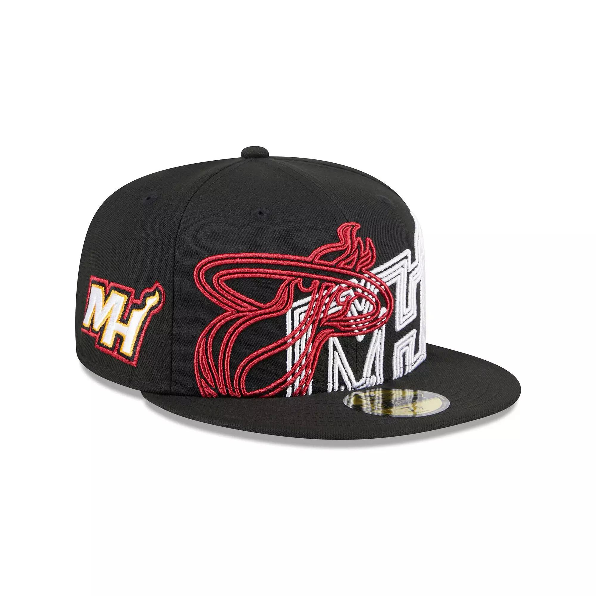 Men's New Era Black Miami Heat Game Day Hollow Logo Mashup 59FIFTY Fitted Hat,  Product Image