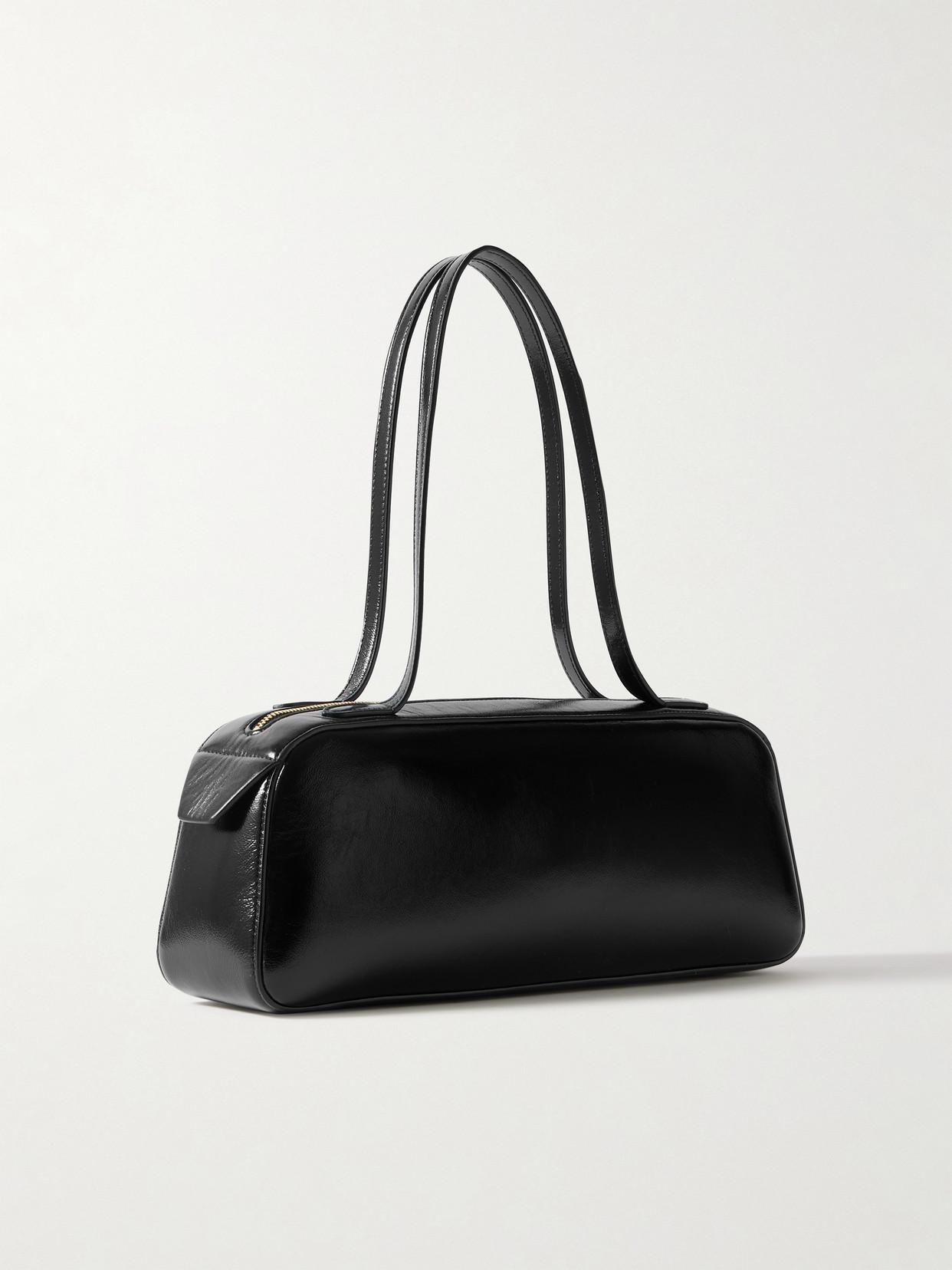 KHAITE Simona Crackle Patent Leather Shoulder Bag In Black Product Image