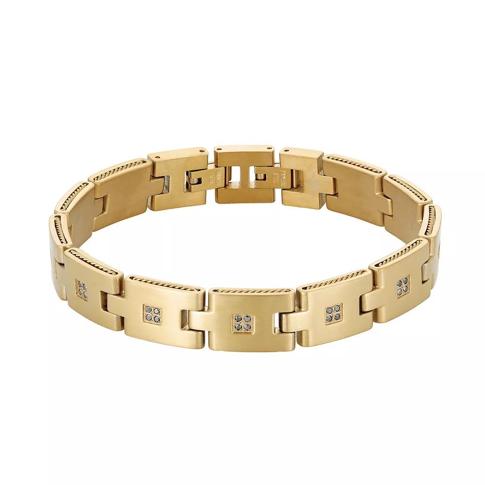 Men's LYNX Gold Tone Stainless Steel 3/8 Carat T.W. Black Diamond Bracelet, Size: 8.5" Product Image