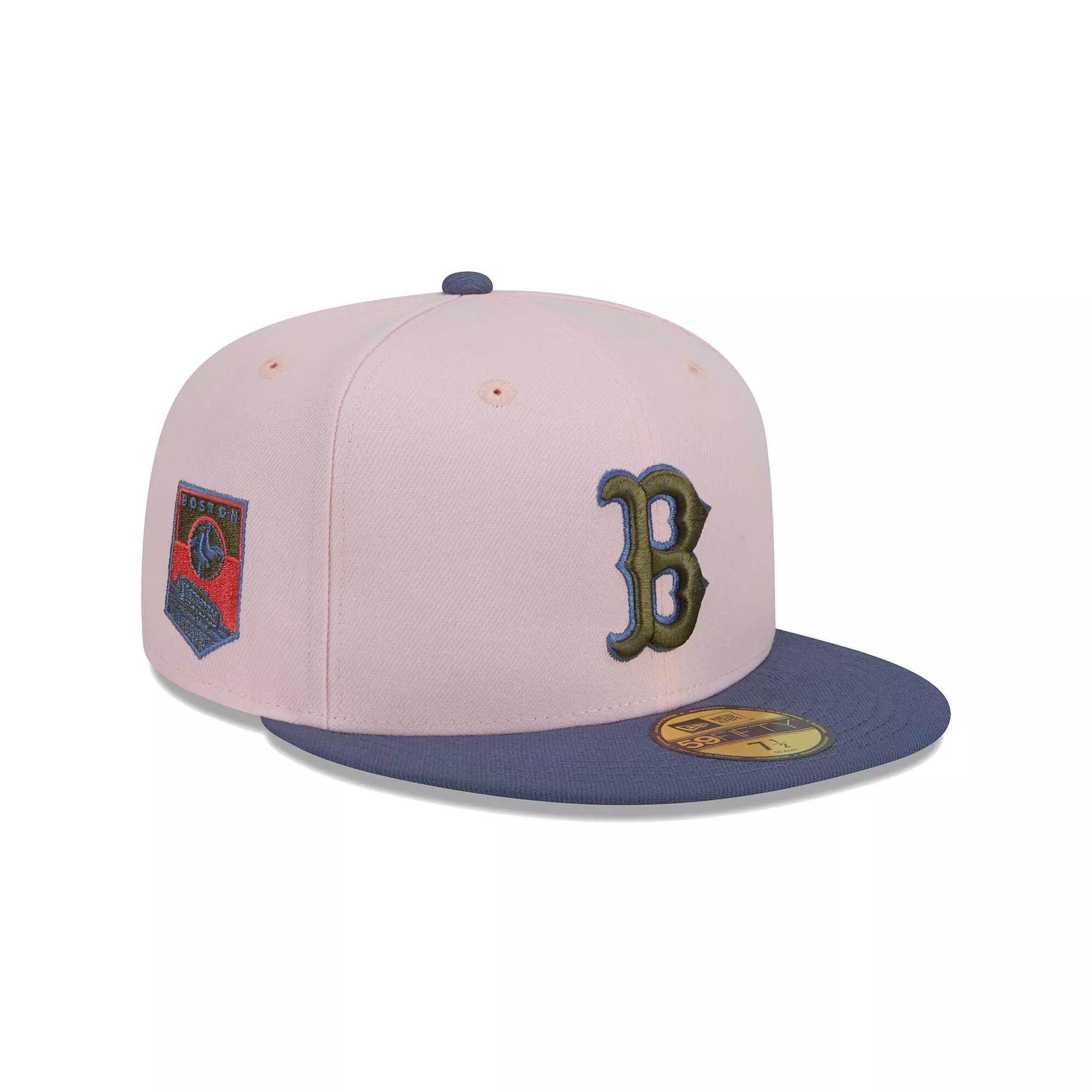 Men's New Era Pink/Blue Boston Red Sox Olive Undervisor 59FIFTY Fitted Hat,  Product Image