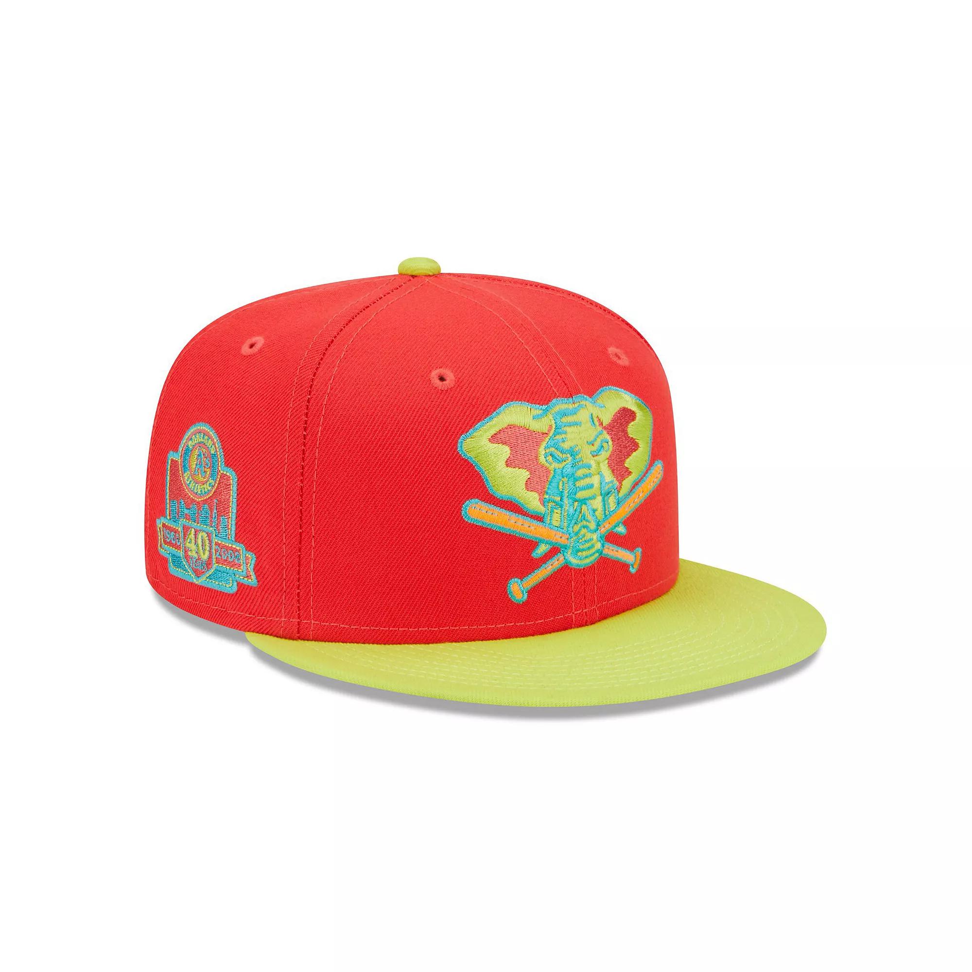 Men's New Era Red/Neon Green Oakland Athletics 40th Anniversary Lava Highlighter Combo 59FIFTY Fitted Hat,  Product Image