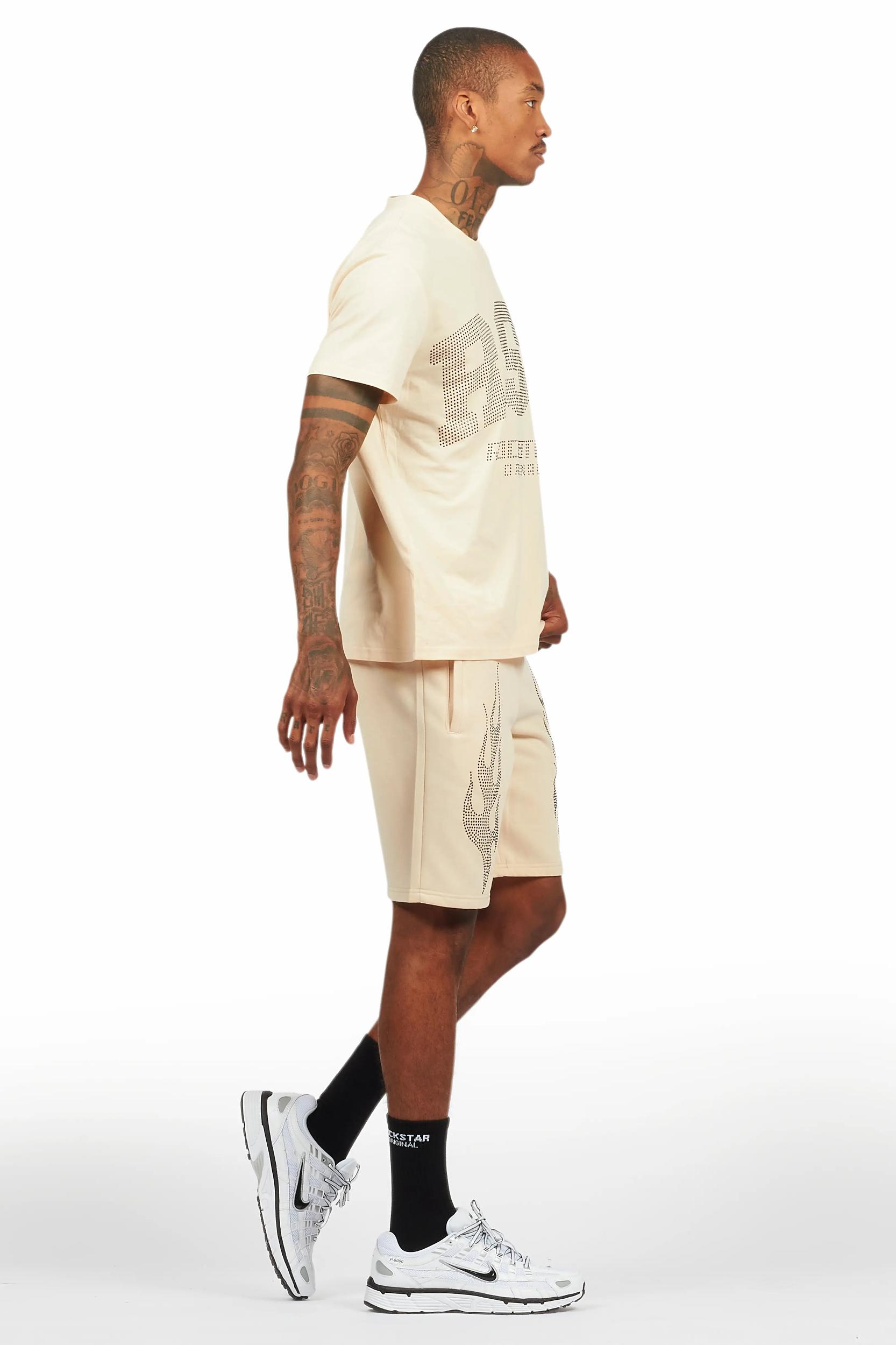 Bellamy Beige/Black Rhinestone Tee Short Set Male Product Image