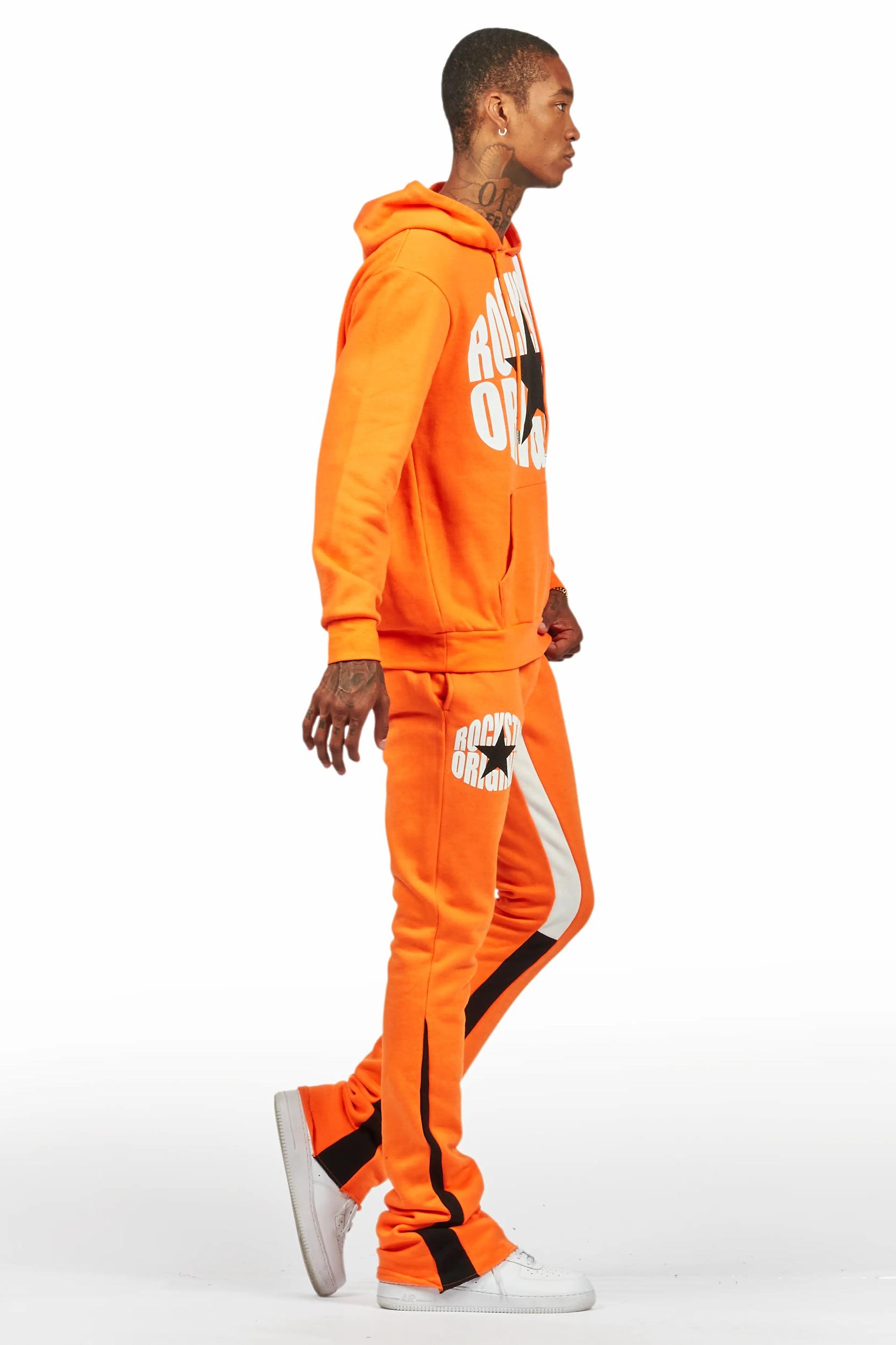 States Orange Hoodie Stacked Flare Track Set Male Product Image