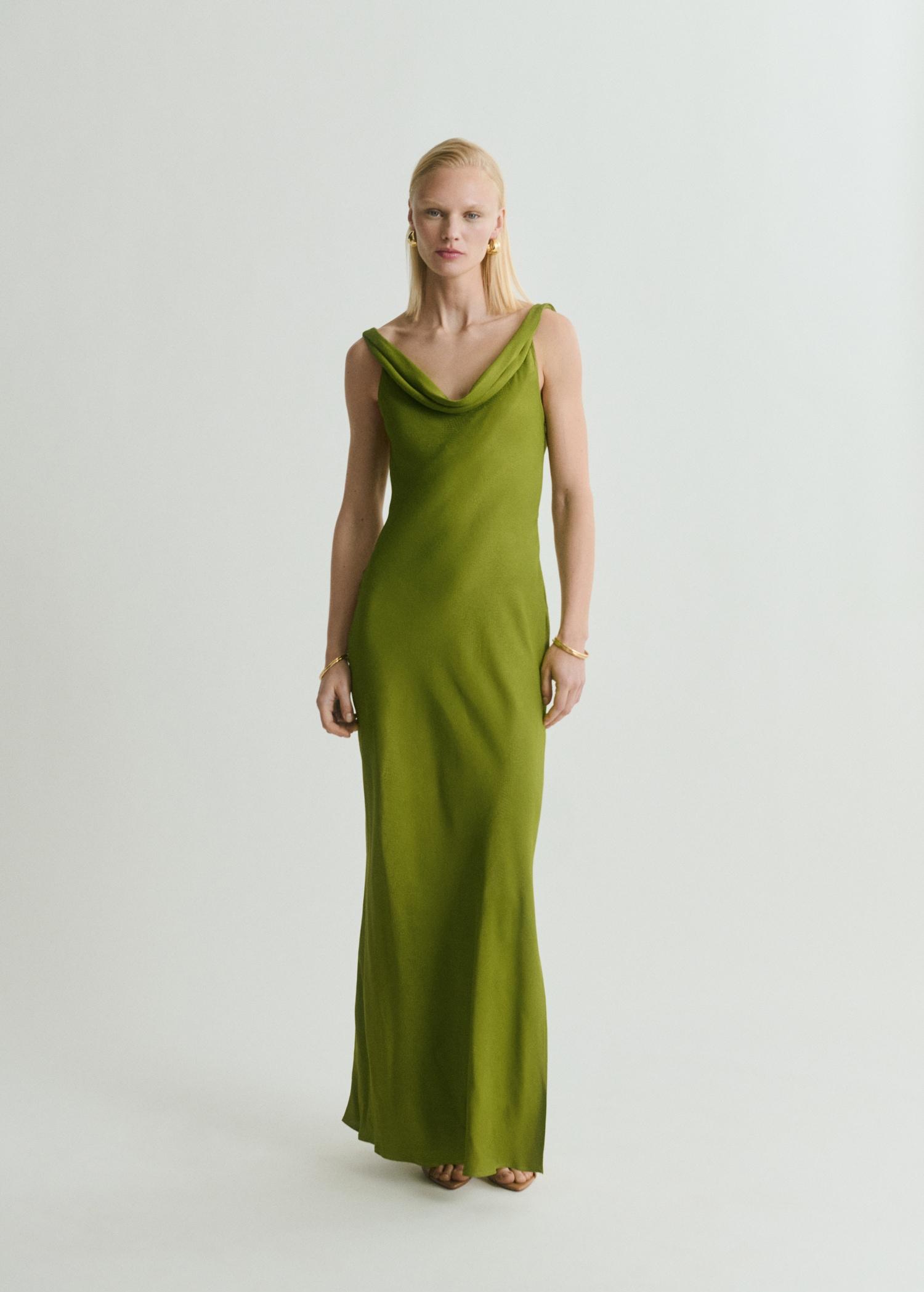 Textured dress with draped neckline - Women | MANGO USA Product Image