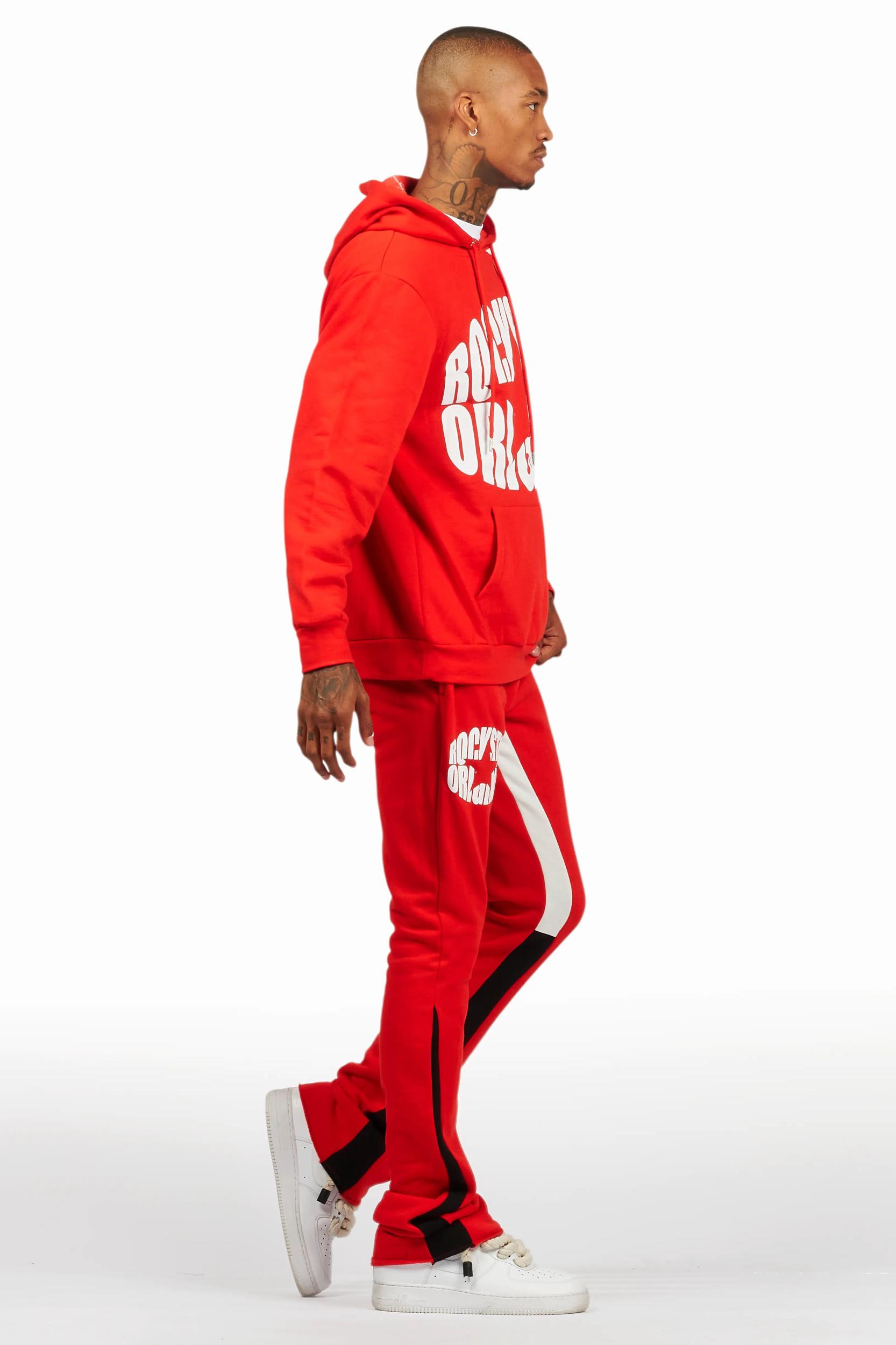 States Red Hoodie Stacked Flare Track Set Male Product Image